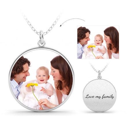 Bortwide Engraved Family Personalized Sterling Silver Photo Necklace