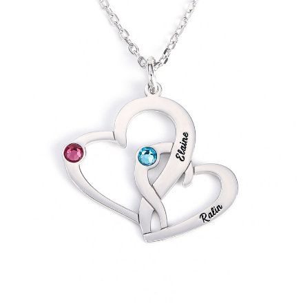 Bortwide Loving Heart Engraved Necklace With Birthstones Sterling Silver