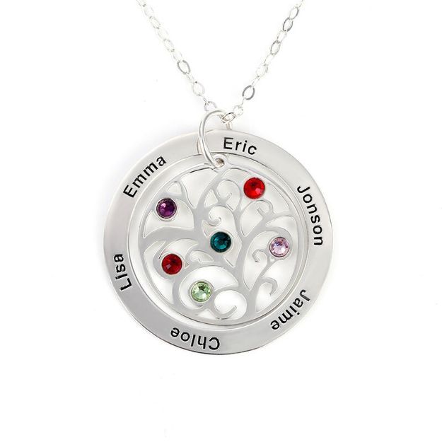 Bortwide Family Tree Necklace with Birthstones Sterling Silver