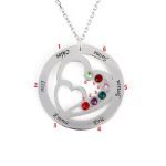 Bortwide Heart in Heart Family Necklace with Birthstones Sterling Silver