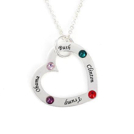 Bortwide Heart Family Necklace with Birthstones Sterling Silver