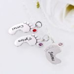 Bortwide Engraved Baby Feet Family Necklace with Birthstones Sterling Silver