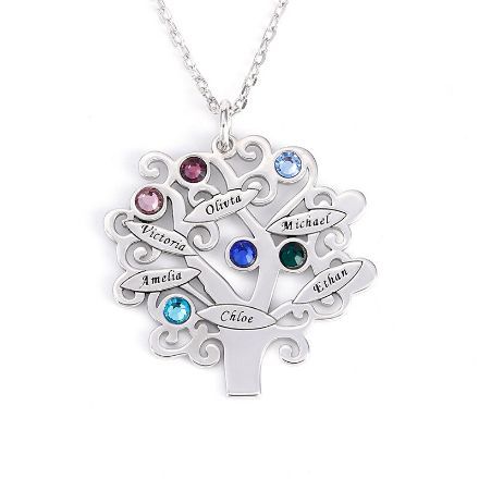 Bortwide Family Tree Sterling Silver  Personalized Necklace