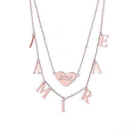 Bortwide Double Layer Heart Name Personalized Sterling Silver Necklace