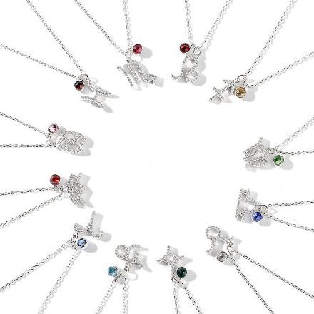 Bortwide Constellation Sterling Silver Personalized Necklace With Birthstone