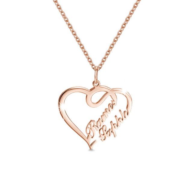 Bortwide Overlapping Heart Two Name Necklace