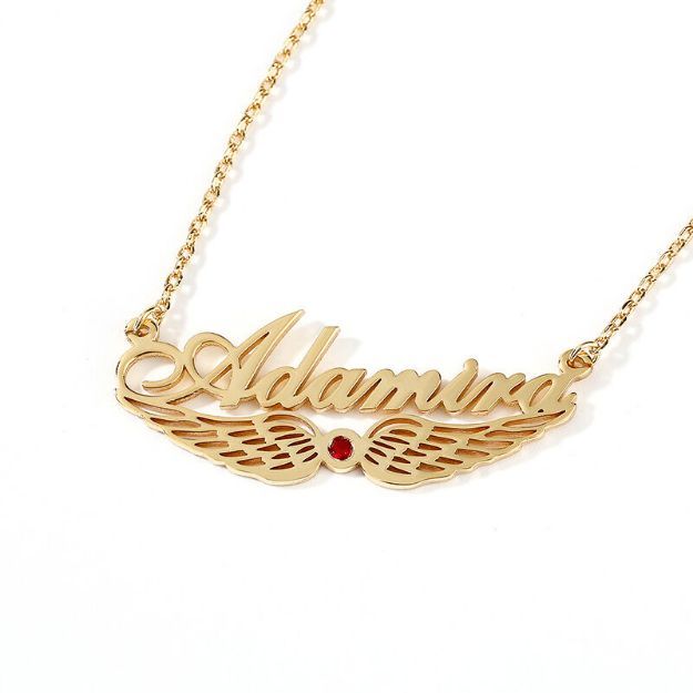 Bortwide "Angel Wings" Personalized Sterling Silver Name Necklace with Birthstone