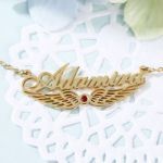 Bortwide "Angel Wings" Personalized Sterling Silver Name Necklace with Birthstone