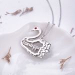 Bortwide Swan Personalized Sterling Silver Necklace with Birthstone