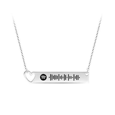 Bortwide Scannable Spotify Code Heart Bar Stainless Steel Necklace