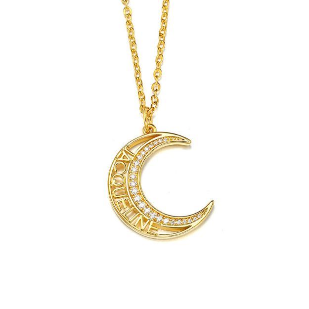 Bortwide Personalized Name Moon Sterling Silver Necklace