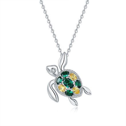 Bortwide "Colorful Turtle" Personalized Sterling Silver Necklace