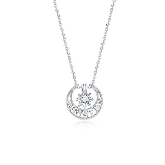 Bortwide Moon&Star Personalized Sterling Silver Necklace