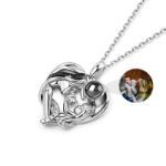 Bortwide "Warmest Protection" Mom & Baby Heart Personalized Photo Projection Sterling Silver Necklace