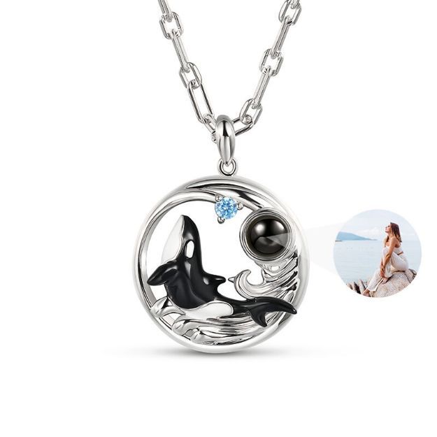 Bortwide Orca Whale Personalized Photo Projection Sterling Silver Necklace