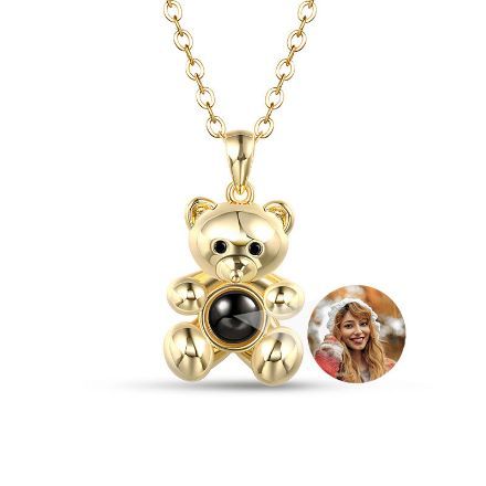 Bortwide "Fall in Love" Teddy Bear Personalized Photo Projection Sterling Silver Necklace