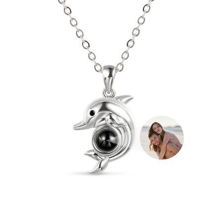 Bortwide Dolphin Design Personalized Photo Projection Sterling Silver Necklace