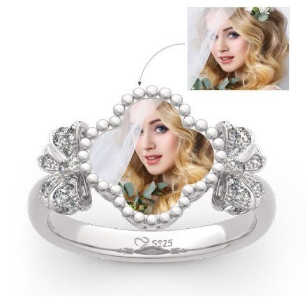 Bortwide "Lucky Filled of My Life" Sterling Silver Personalized Photo Ring