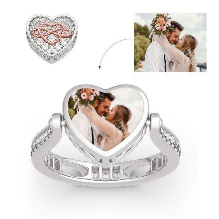 Bortwide "Heart and Infinity" Sterling Silver Personalized Photo Ring (With A Free Chain)