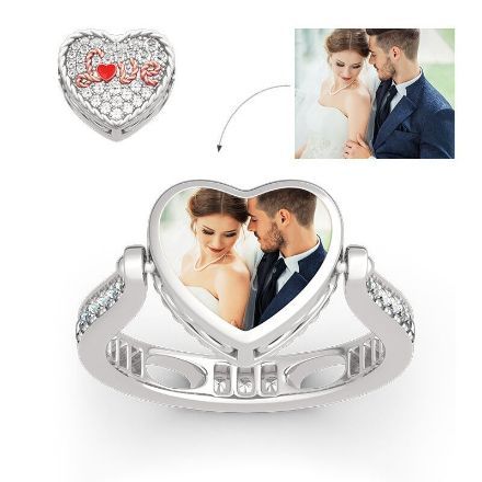 Bortwide "I Love You" Sterling Silver Personalized Photo Ring (With A Free Chain)