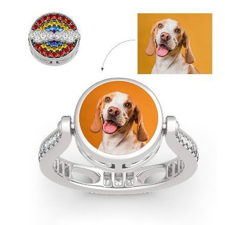 Bortwide "Blazing with Colour" Sterling Silver Personalized Photo Ring (With A Free Chain)