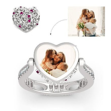 Bortwide "Soulmate" Sterling Silver Personalized Photo Ring (With A Free Chain)