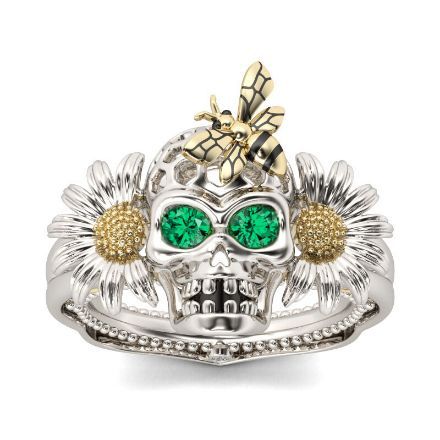 Bortwide Daisy Bee Sterling Silver Skull Ring