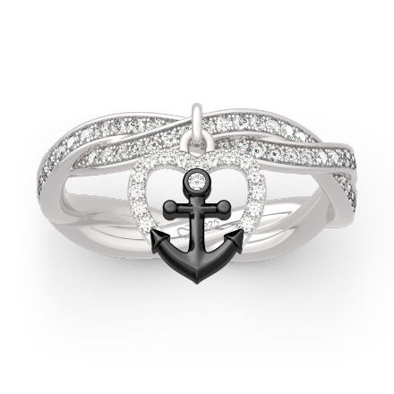 Bortwide "Navy Anchor&Heart" Twist Design Sterling Silver Ring