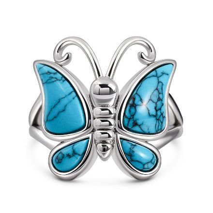 Bortwide "Natural Beauty" Butterfly Design Turquoise Sterling Silver Ring