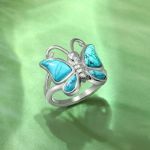 Bortwide "Natural Beauty" Butterfly Design Turquoise Sterling Silver Ring