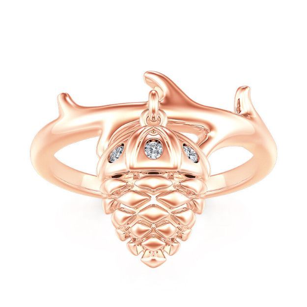 Bortwide "Lucky Acorn" Rose Gold Tone Sterling Silver Dangle Ring