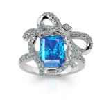 Bortwide "Blue Treasure" Butterfly Knot Radiant Cut Sterling Silver Ring