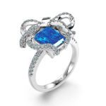 Bortwide "Blue Treasure" Butterfly Knot Radiant Cut Sterling Silver Ring