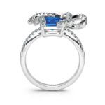 Bortwide "Blue Treasure" Butterfly Knot Radiant Cut Sterling Silver Ring