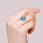 Bortwide "Blue Treasure" Butterfly Knot Radiant Cut Sterling Silver Ring