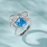 Bortwide "Blue Treasure" Butterfly Knot Radiant Cut Sterling Silver Ring