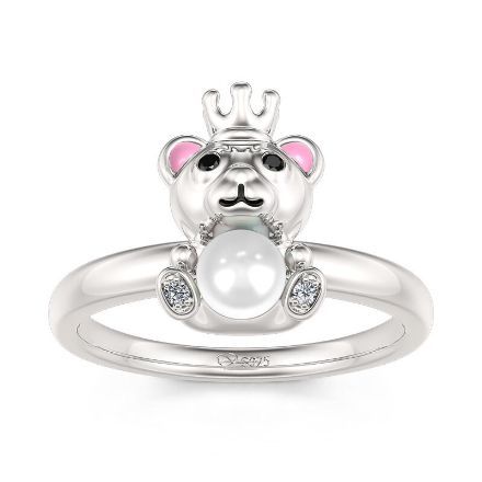 Bortwide Hug Me "Tiny Bear" Cultured Pearl Sterling Silver Ring