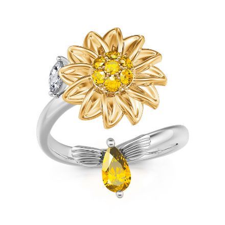 Bortwide "Rhythm of Life" Bee&Sunflower Sterling Silver Rotating Soothe Ring