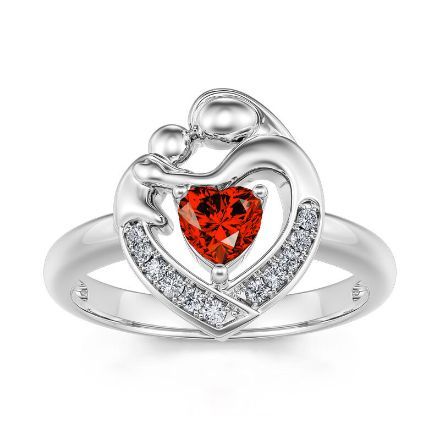 Bortwide "Warmest Protection" Mom & Baby Heart Shaped Sterling Silver Ring