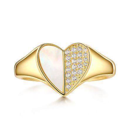 Bortwide Mother of Pearl Heart Design Sterling Silver Ring