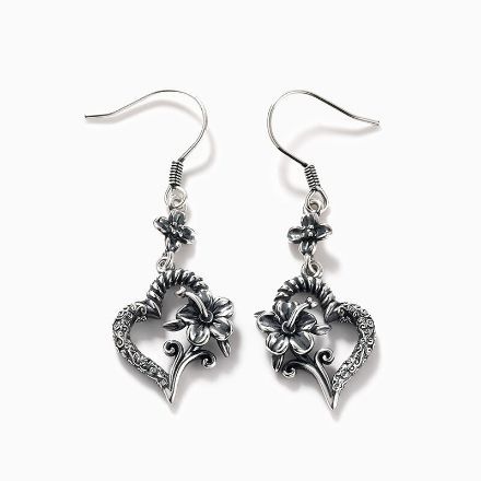 Bortwide "Hibiscus Bloom" Heart Sterling Silver Earrings