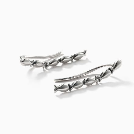 Bortwide "Kiss Fish" Sterling Silver Climber Earrings