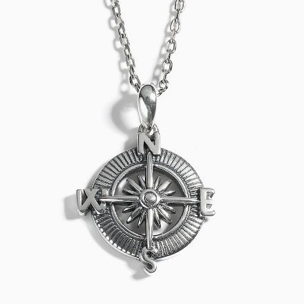 Bortwide Compass Design Sterling Silver Necklace