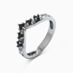 Bortwide "V Shape" Round Cut Sterling Silver Ring