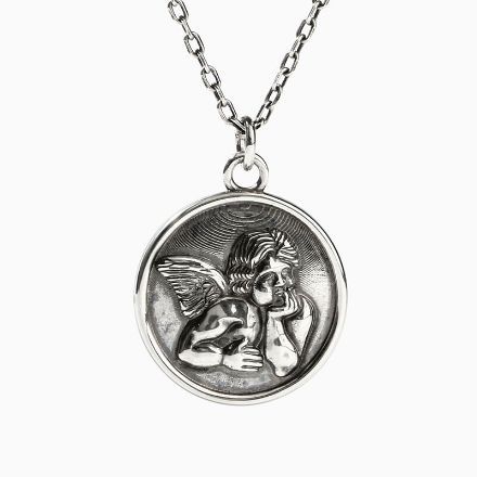 Bortwide "Cherub Angel" Coin Sterling Silver Necklace