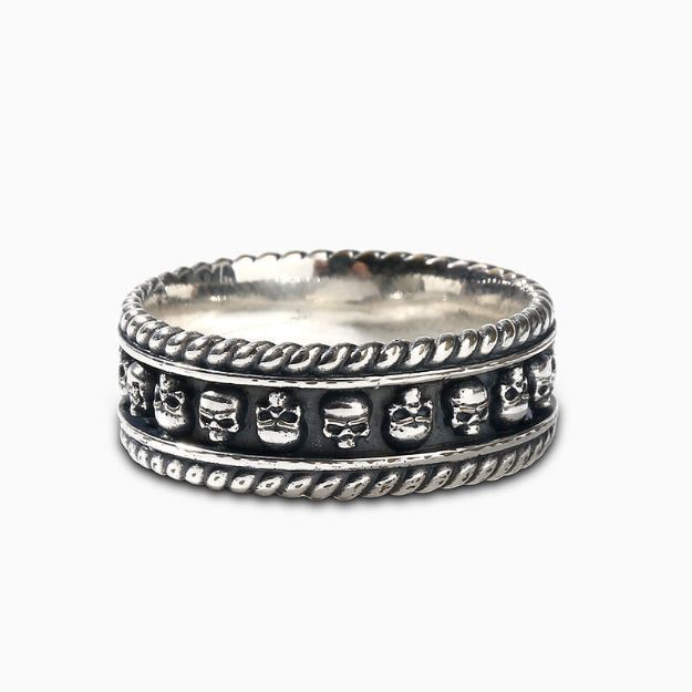 Bortwide "Twisted Rope" Skull Sterling Silver Band