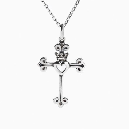 Bortwide "Heart & Crown" Cross Sterling Silver Necklace