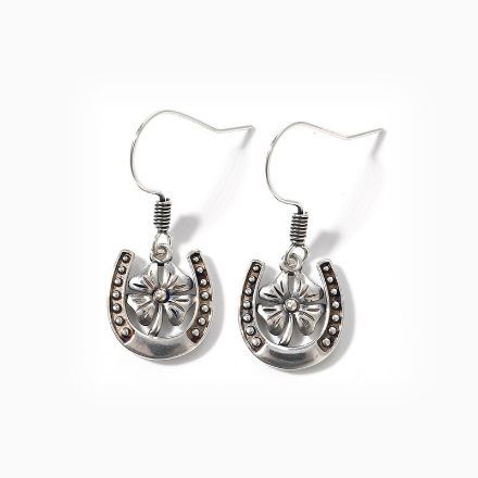 Bortwide "Lucky Four-Leaf Clover in a Horseshoe" Sterling Silver Drop Earrings