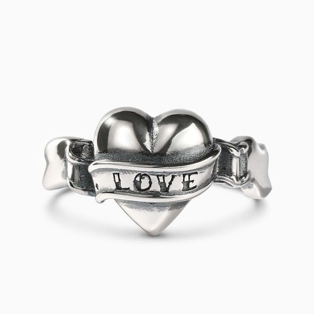 Bortwide "Carved Love" Heart Design Sterling Silver Ring