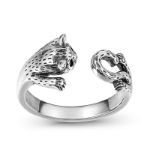 Bortwide "The Finger Pet" Cat Sterling Silver Open Ring